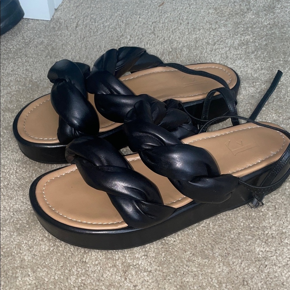 Flattered Women’s Black Braided Strap Sandals